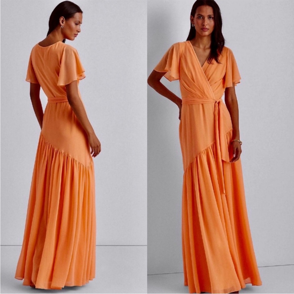 Ralph Lauren Crinkled Georgette Gown